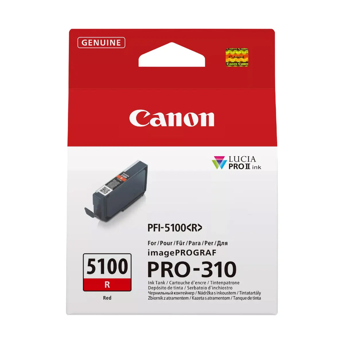 Canon ink cartridge packaging with red and white design on a white background