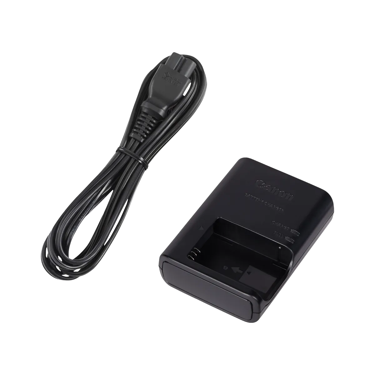 Black battery charger with cable on a white background