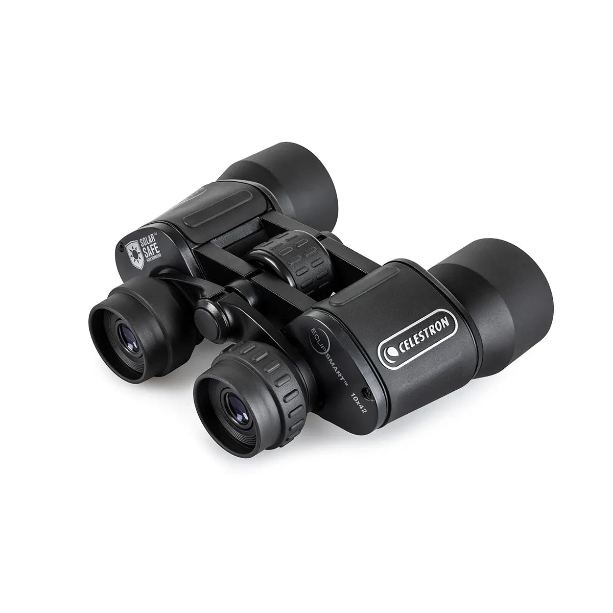 Black Celestron binoculars on a white background