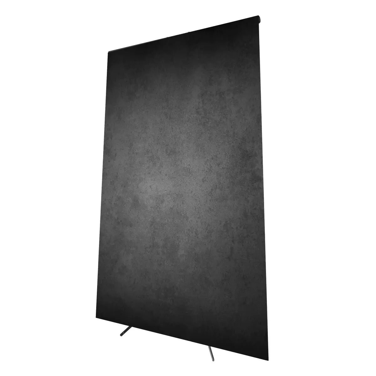 Black backdrop stand with a textured black panel on a white background