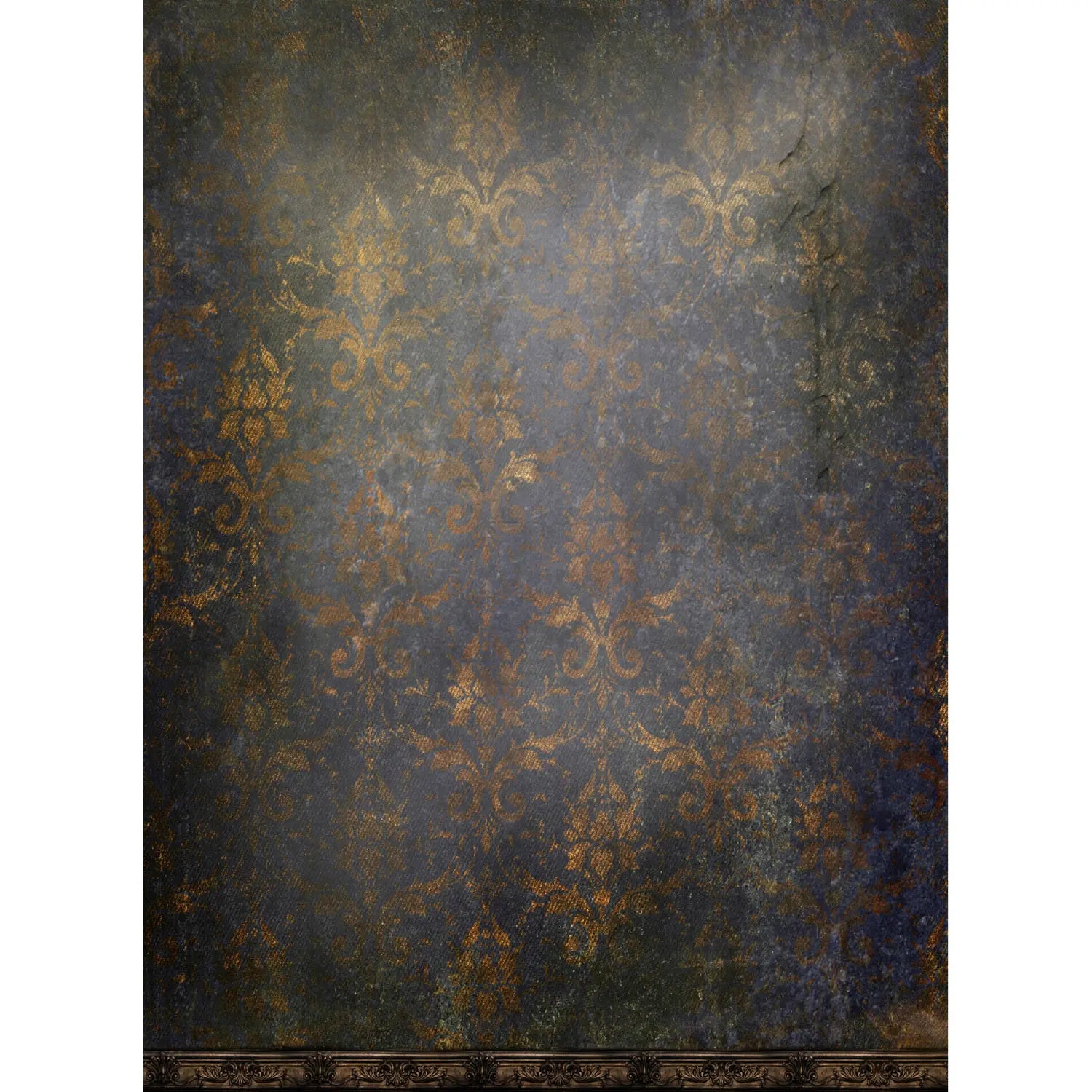 Decorative wallpaper with intricate gold pattern on a dark background