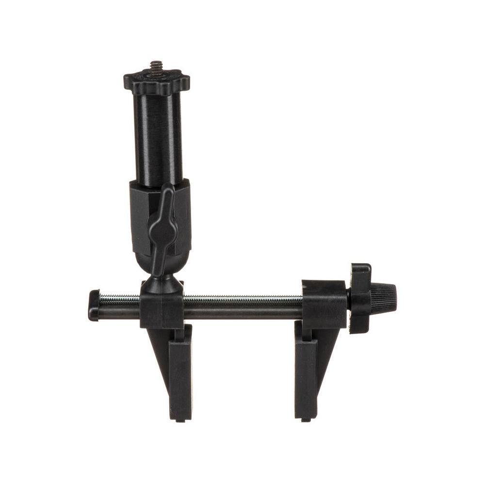 Black metal tool with adjustable components on a white background