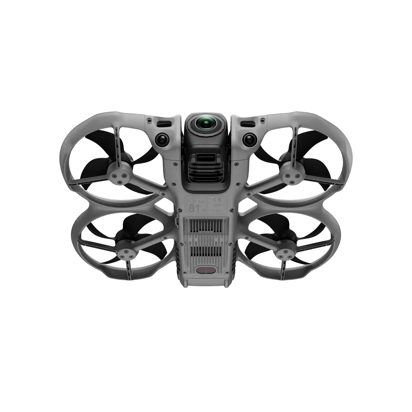 Gray drone with multiple rotors on a white background