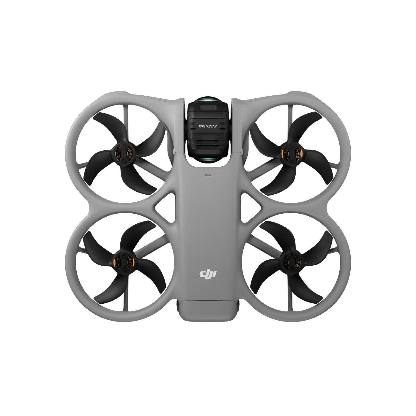DJI drone with four propellers on a transparent background