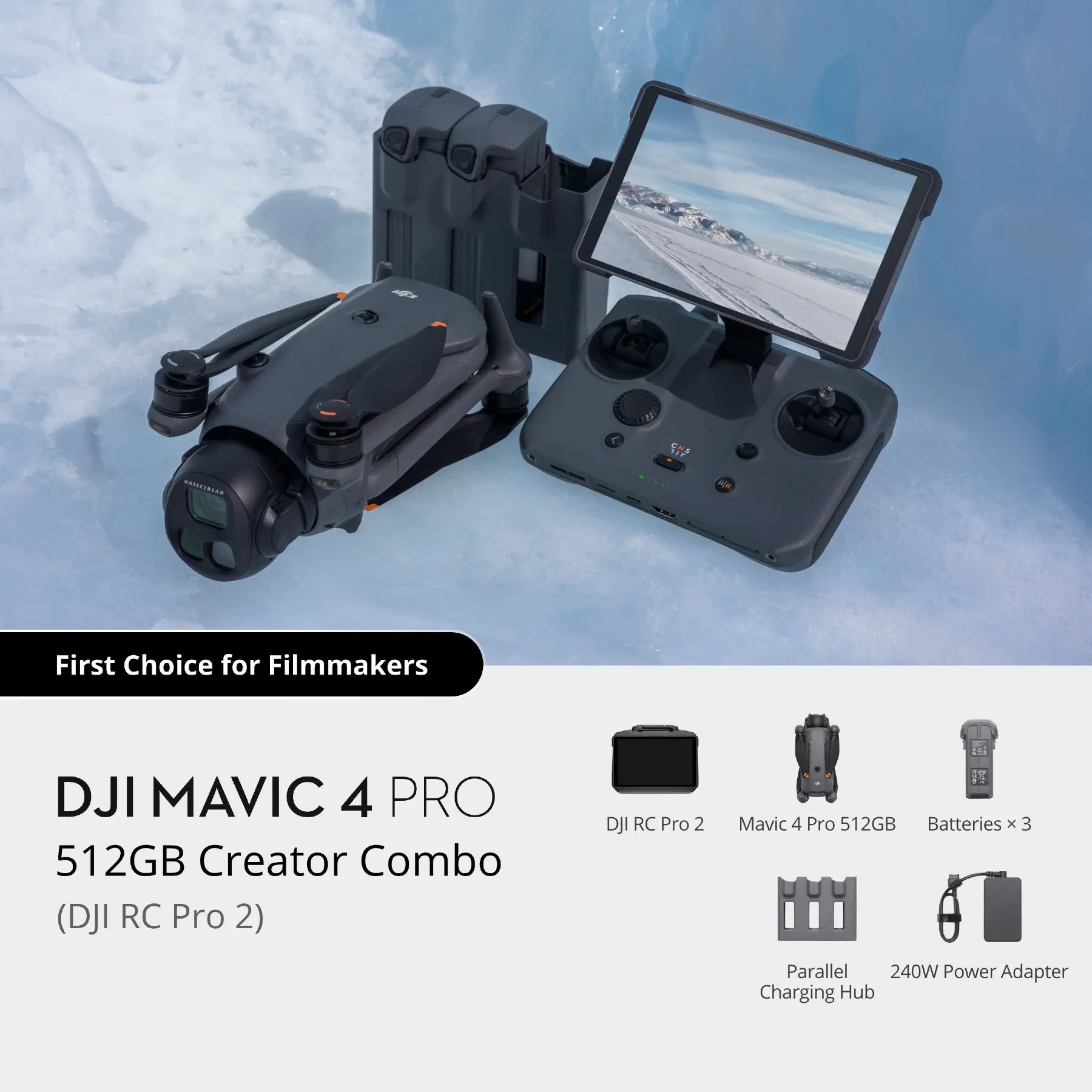 DJI Mavic 4 Pro 512GB Creator Combo (DJI RC Pro 2) infographic