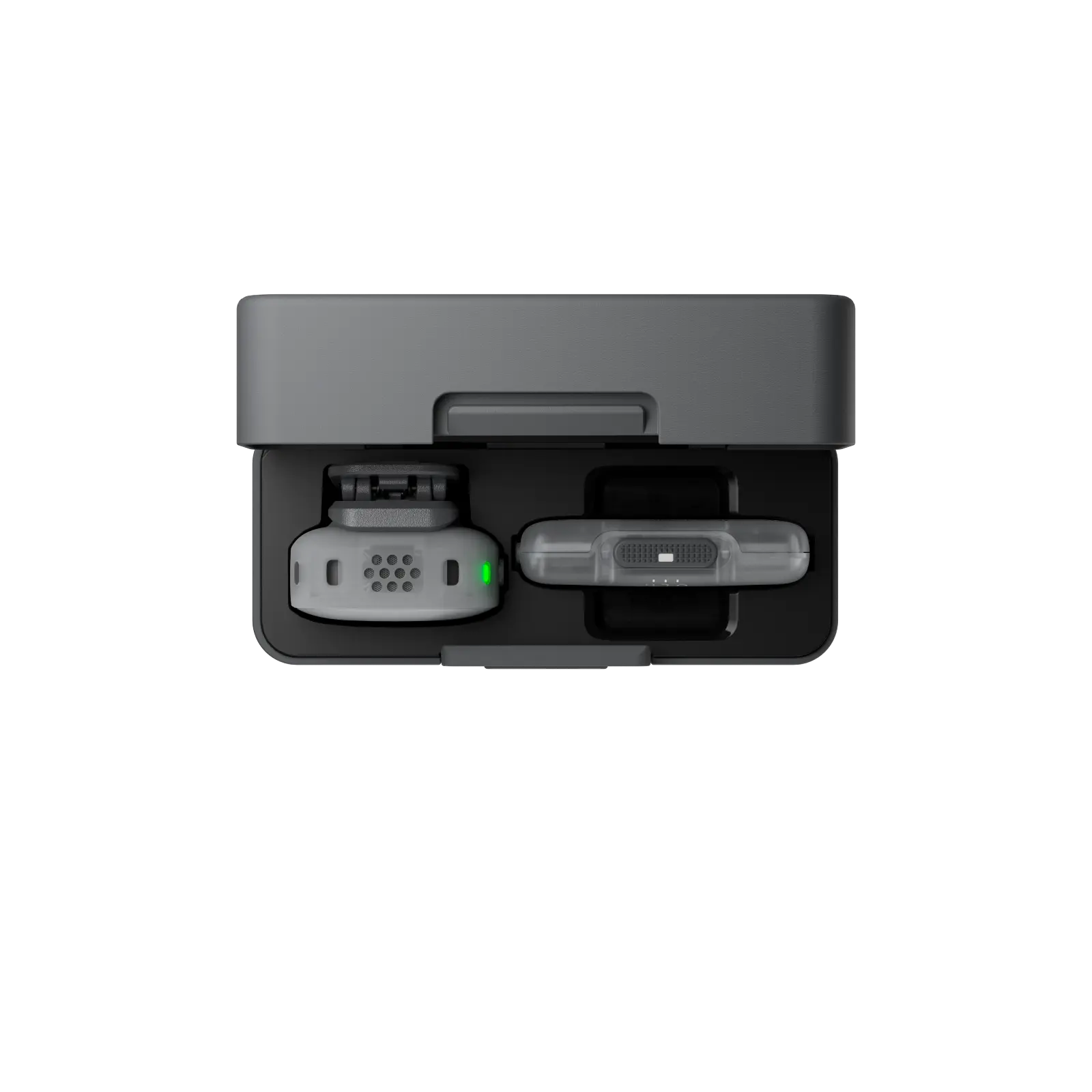 Black electronic device with two components on a white background