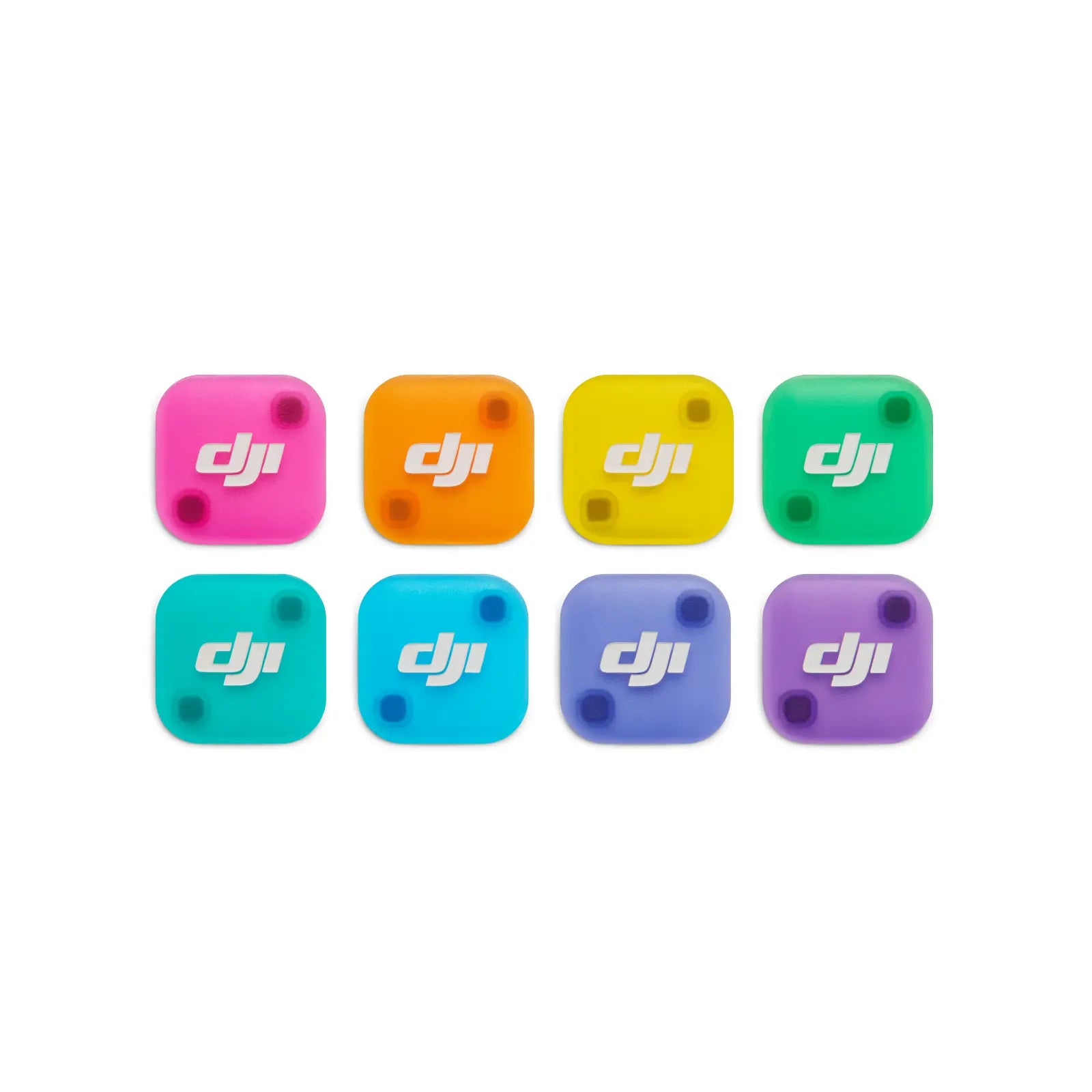 Set of colorful square filters with DJI logo on a white background