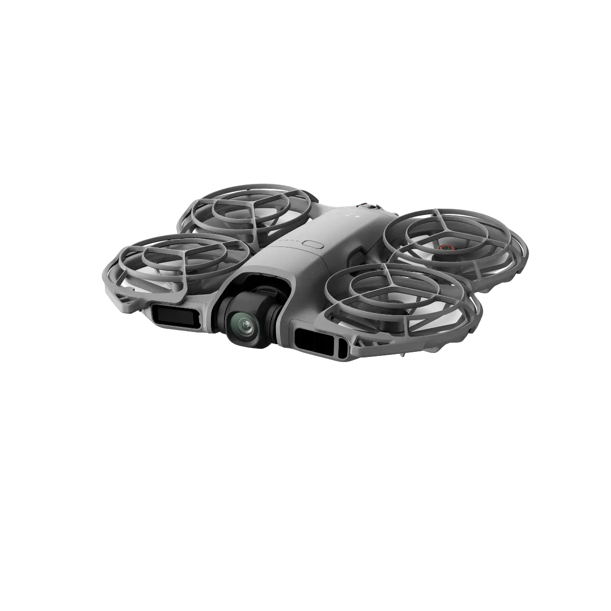 Gray drone with four rotors on a white background