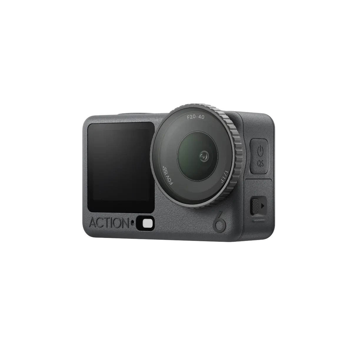 Action camera with screen and control buttons on a white background
