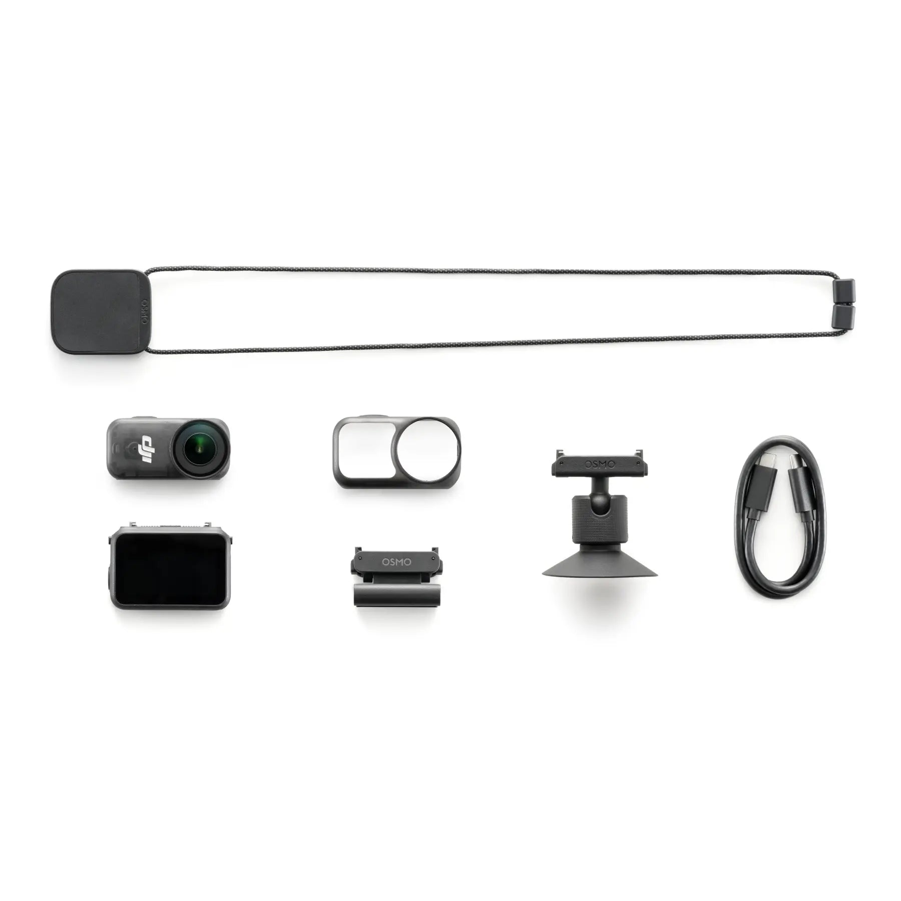 Collection of black electronic accessories on a white background