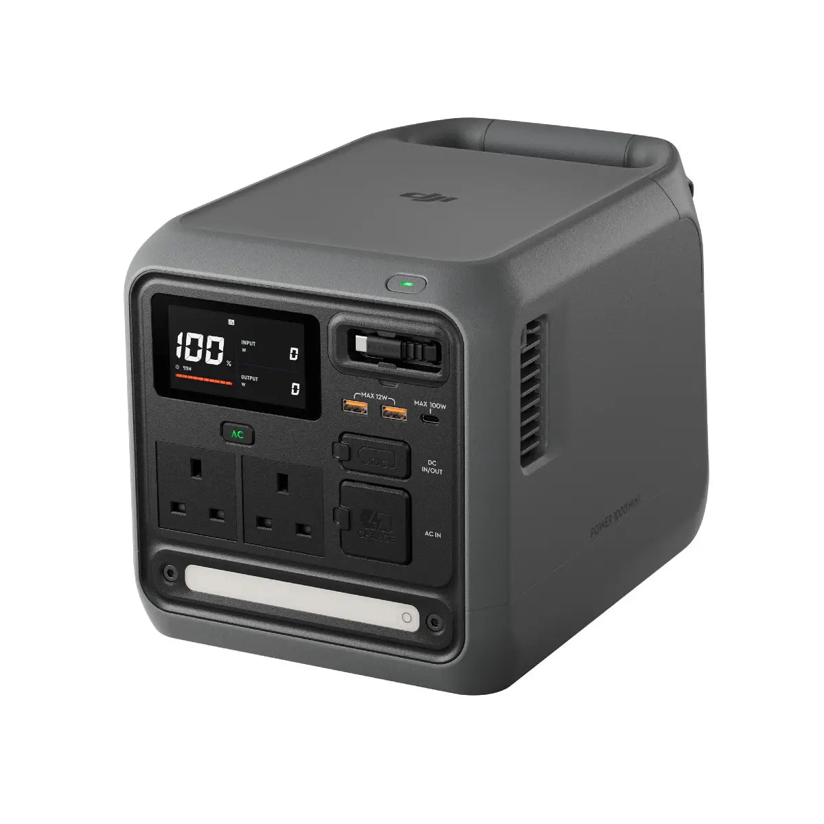 Gray power station with multiple outlets and ports on a white background