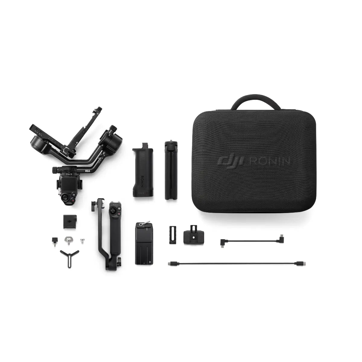 DJI Ronin camera stabilizer components and carrying case on a white background