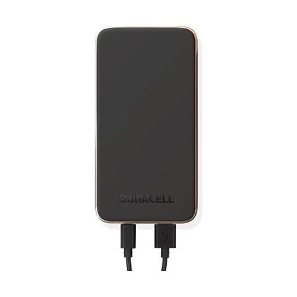 Duracell Charge Plus 10000mAh 15W PowerBank front angle with cable attached
