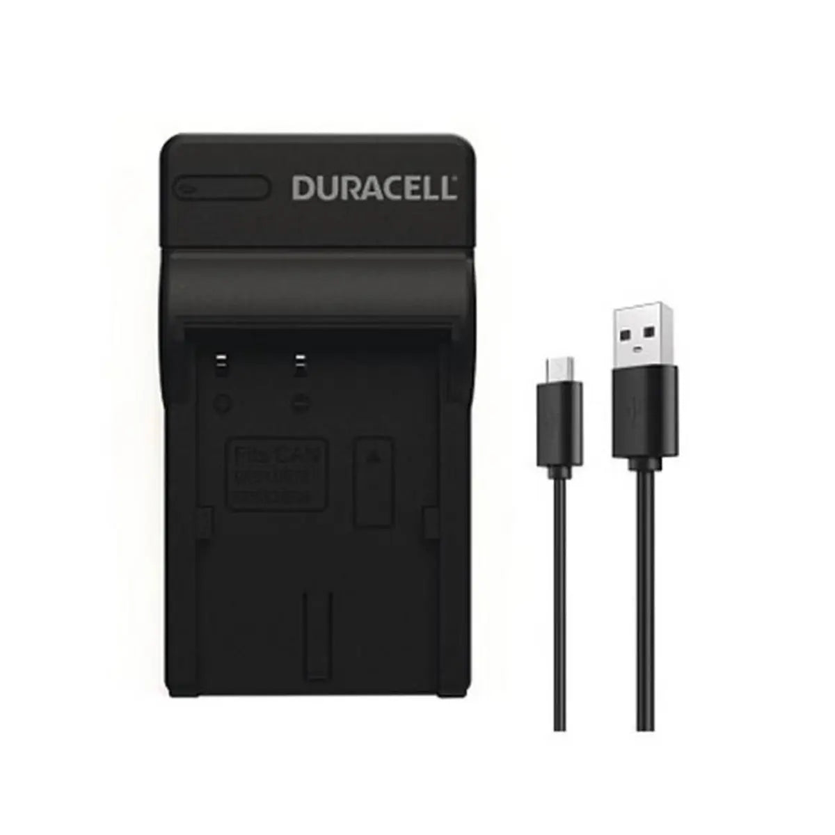 Duracell battery charger with USB cable on a white background