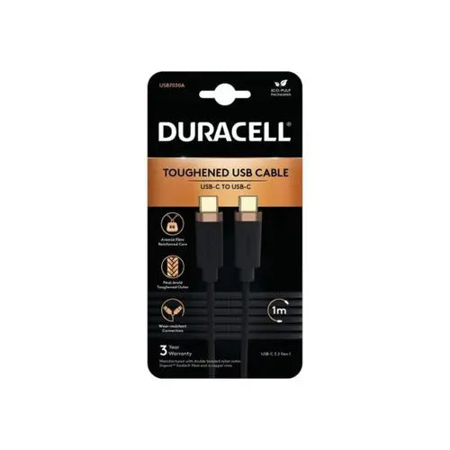 Duracell USB-C - USB-C 3.2 Gen1 Braided 1m front in packaging