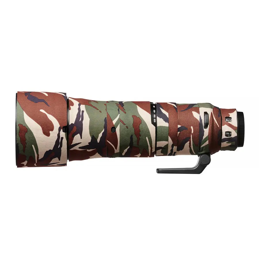 Camouflage camera lens on a white background