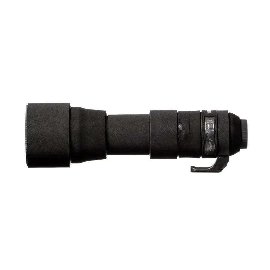 Black camera lens on a white background