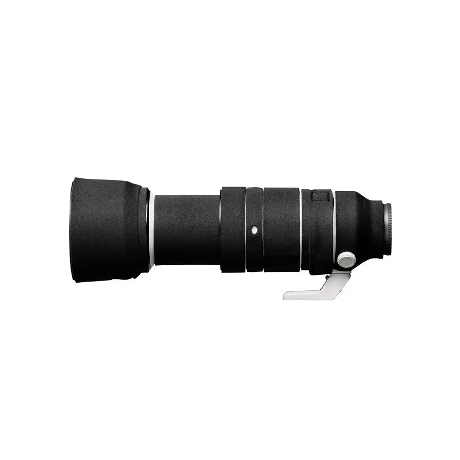 Black camera lens on a white background