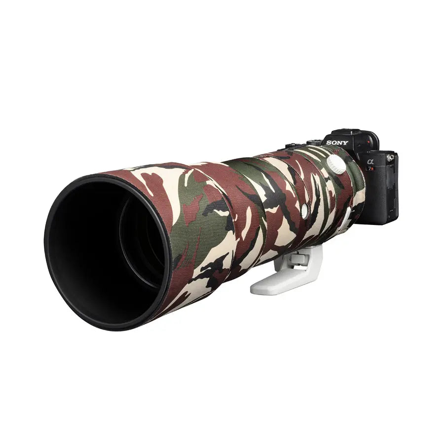 Camouflage-patterned lens with Sony branding on a white background