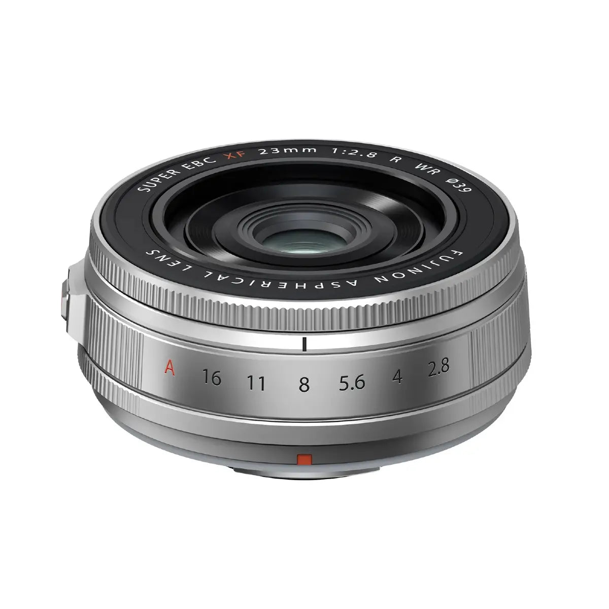 Camera lens with specifications on a white background