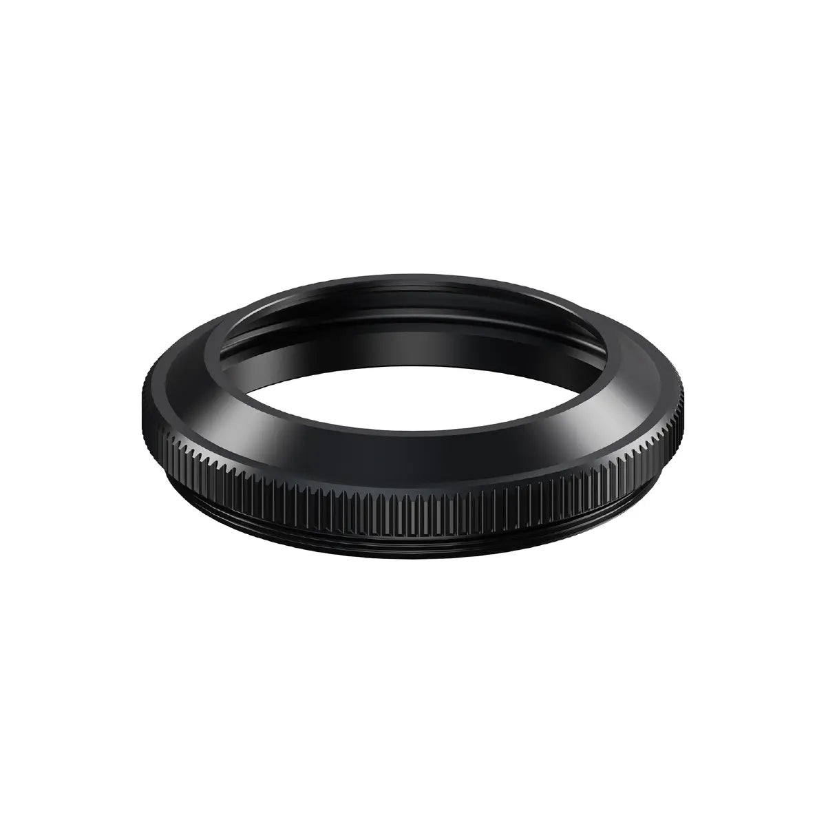 Black lens mount adapter on a white background
