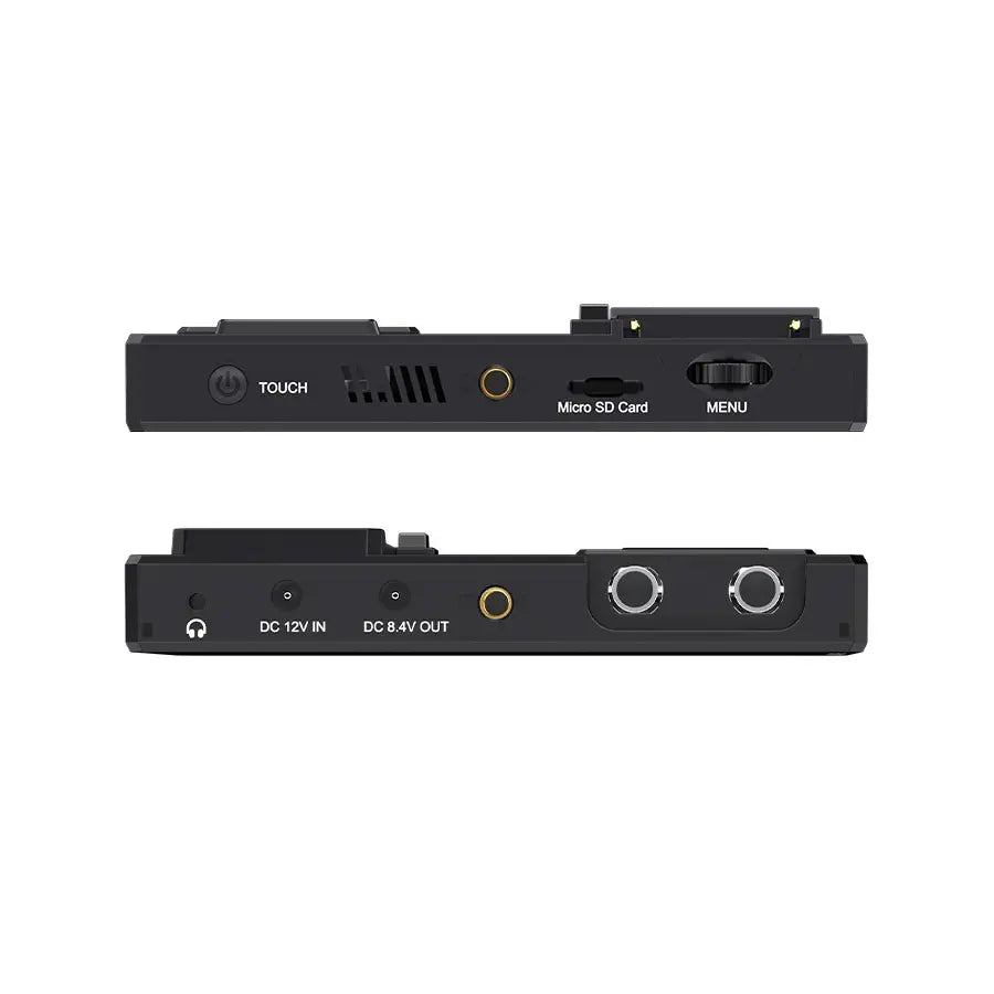 Back view of electronic device with various ports and labels on a white background