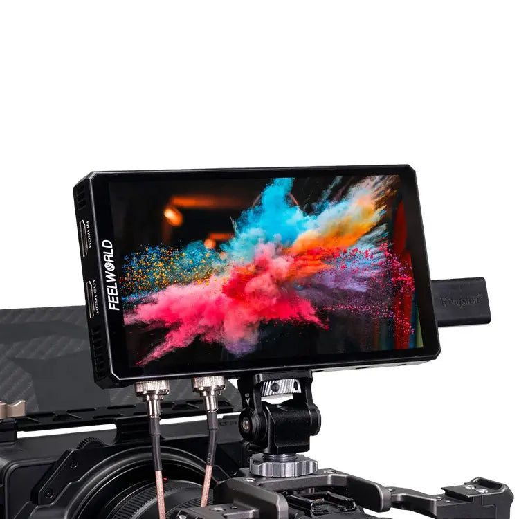 Camera monitor with colorful display on a white background