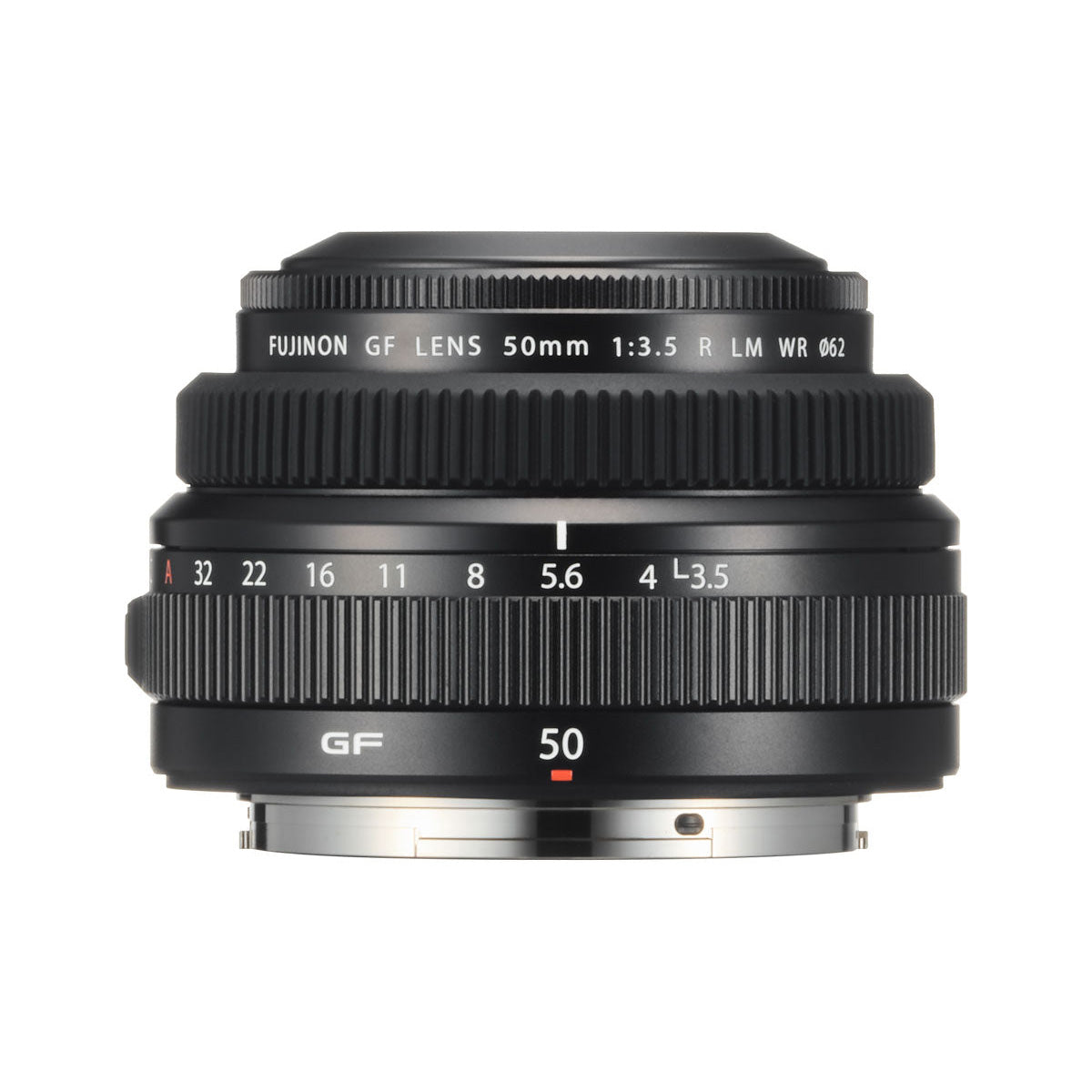 Fujifilm GF 50mm f3.5 R LM WR Lens top with lens hood