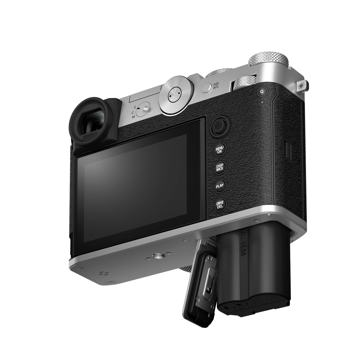 Fujifilm GFX 100 RF Fixed-Lens Medium Format Camera - Silver back with battery door open