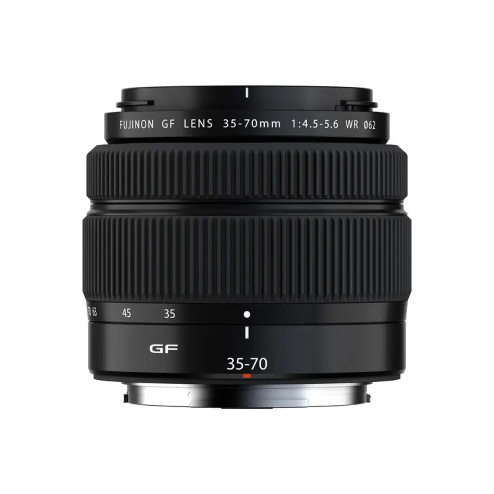 Camera lens with 'Fujifilm' branding on a white background