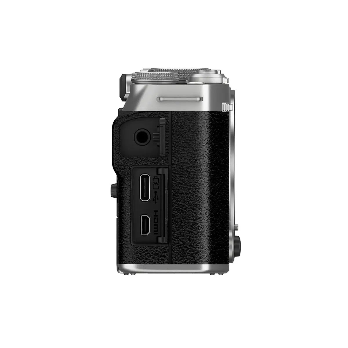 Fujifilm X-M5 Mirrorless Digital Camera Body Only - Silver sidewith media ports open