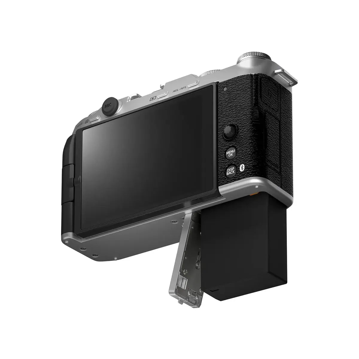 Fujifilm X-M5 Silver bottom with battery door open