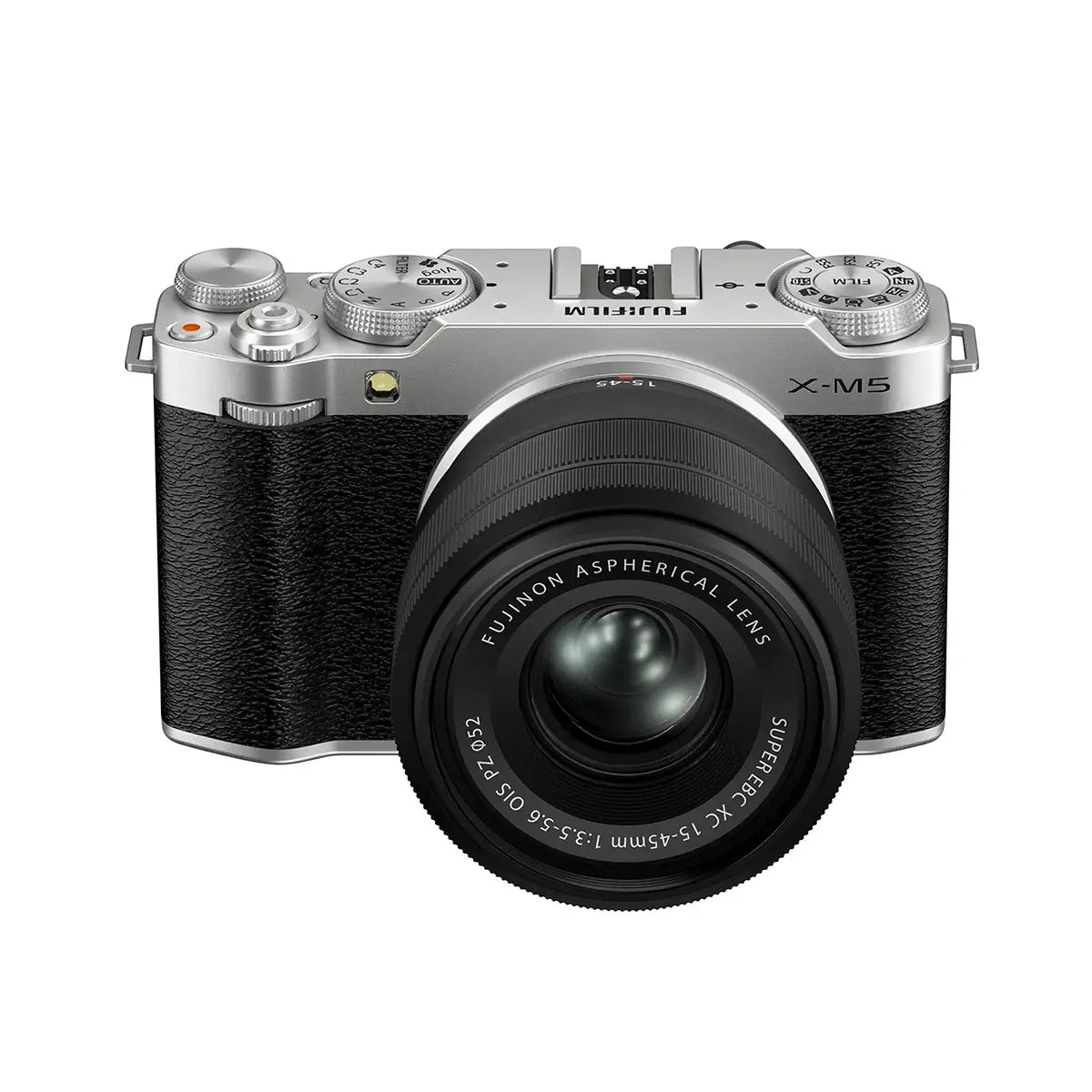 Fujifilm X-M5 with XC 15-45mm Lens - Silver (Black Lens) front top