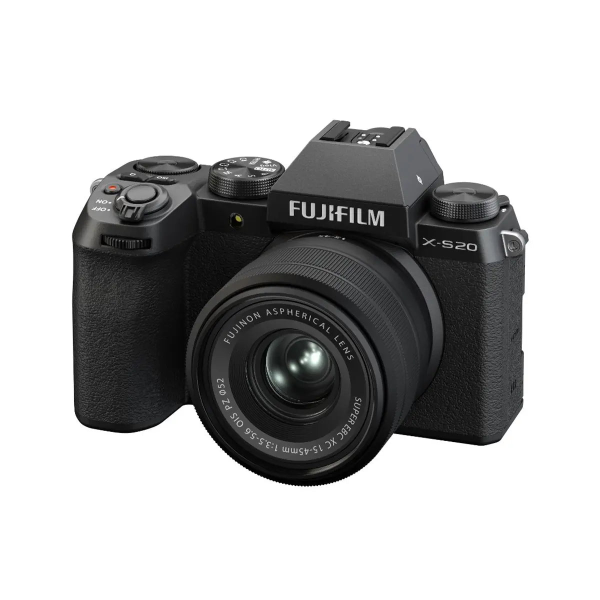 Fujifilm X-S20 Mirrorless Camera with XC 15-45mm F3.5-5.6 OIS PZ lens - Black front side