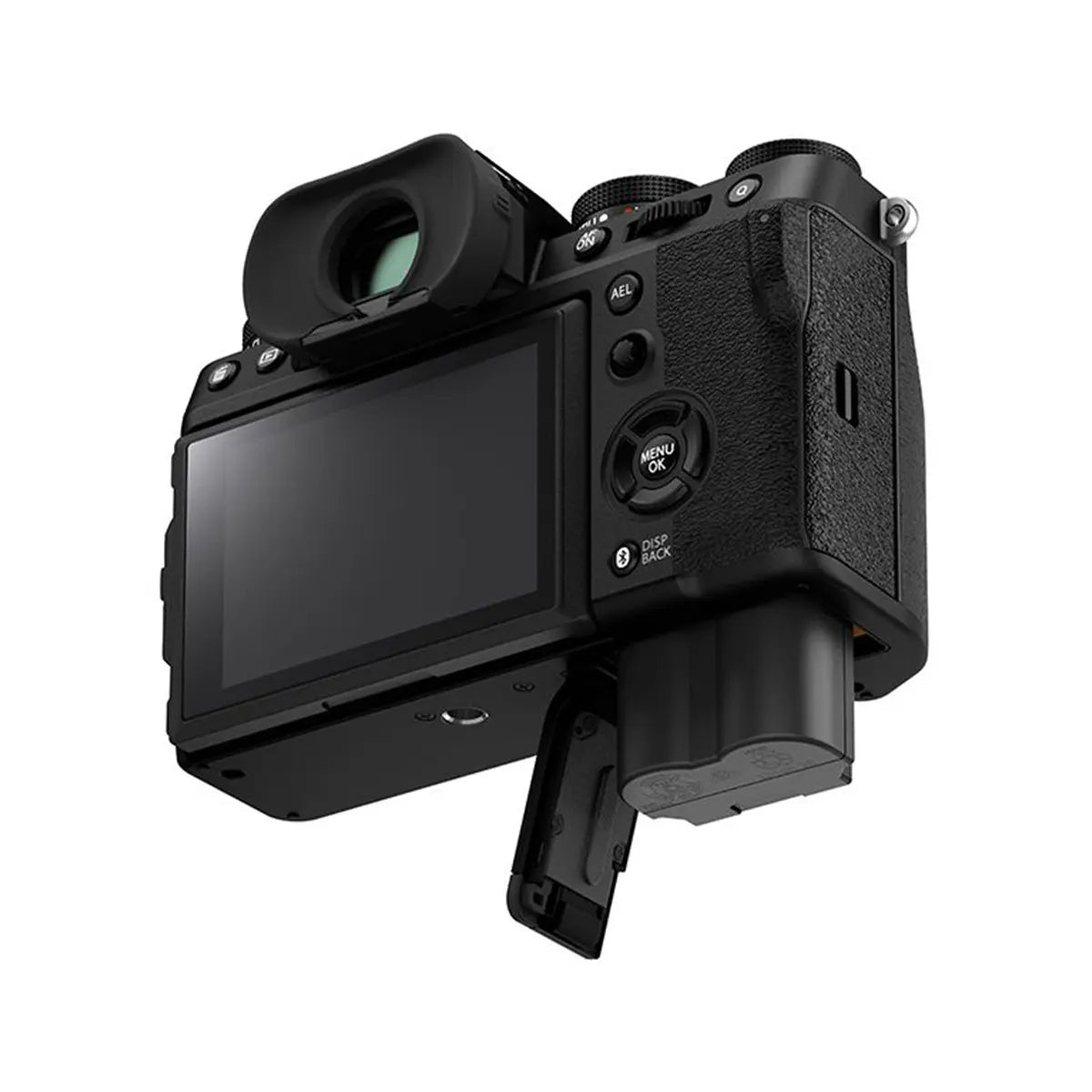 Fujifilm X-T5 Mirrorless Camera with 16-80mm f4 lens - Black bottom with battery door open
