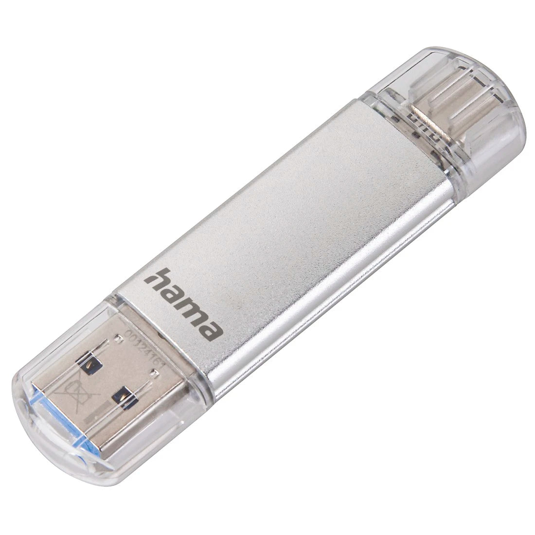 Hama USB flash drive with dual connector on a white background