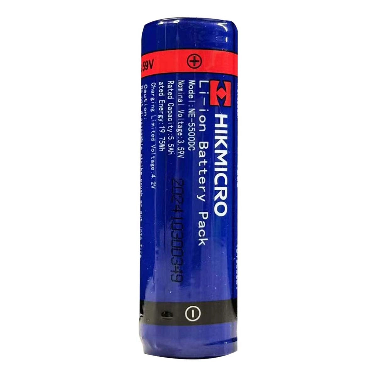 Blue lithium-ion battery pack with HIKMICRO branding on a white background