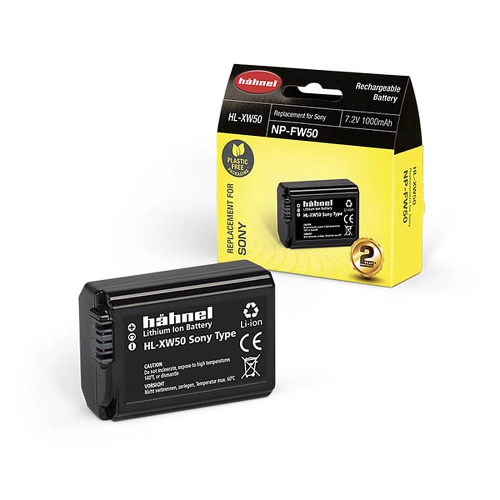 Hahnel HL-XW50 Battery front angle with box