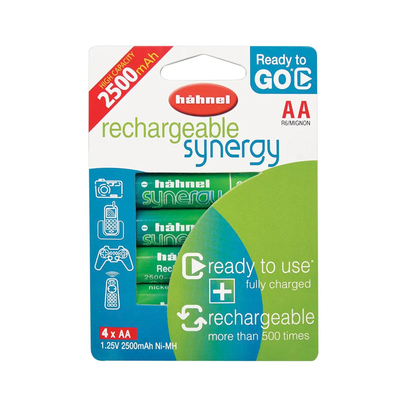 Hahnel Synergy AA 2500mAh Rechargeable Batteries (Blister Pack of 4)