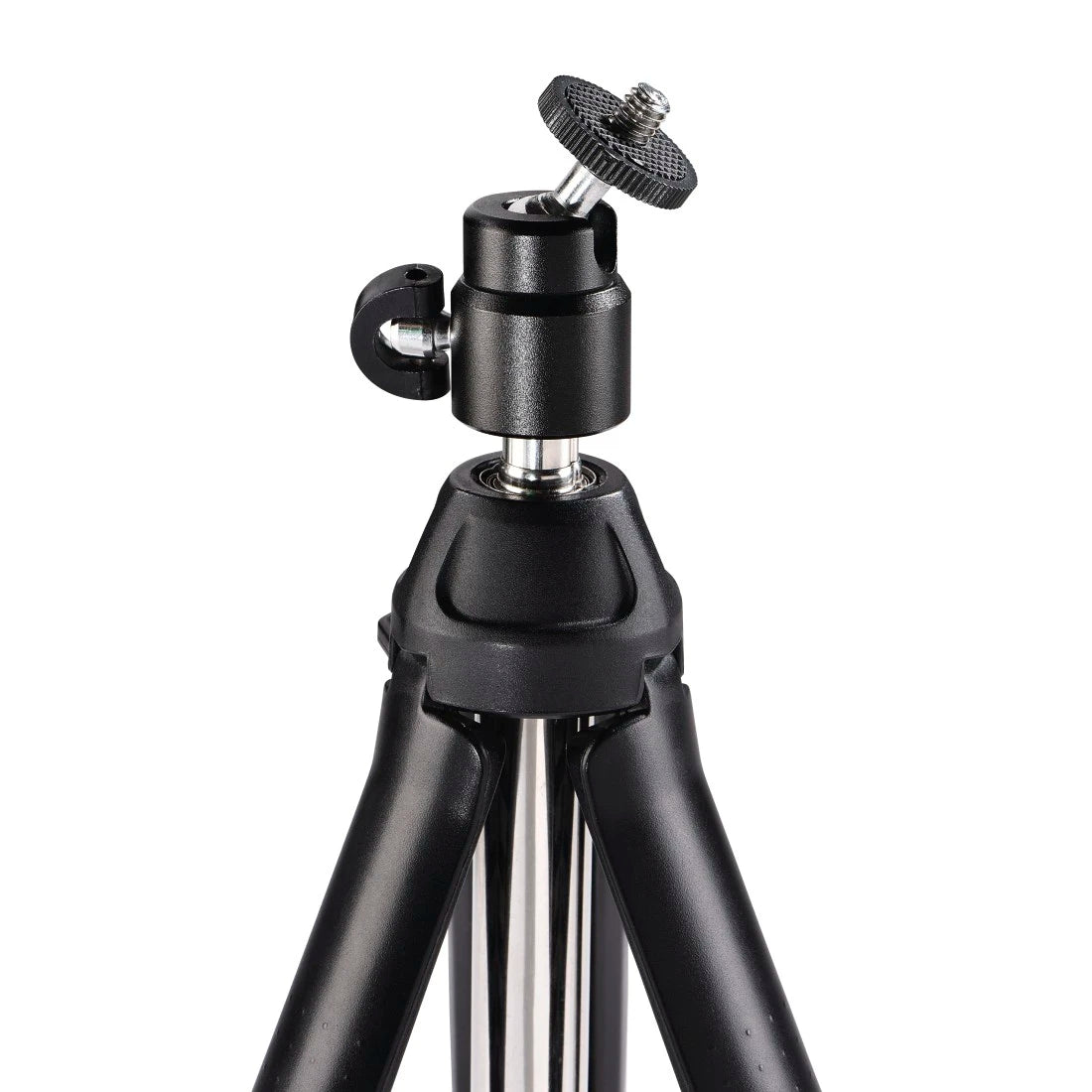 Black tripod with ball head on a white background