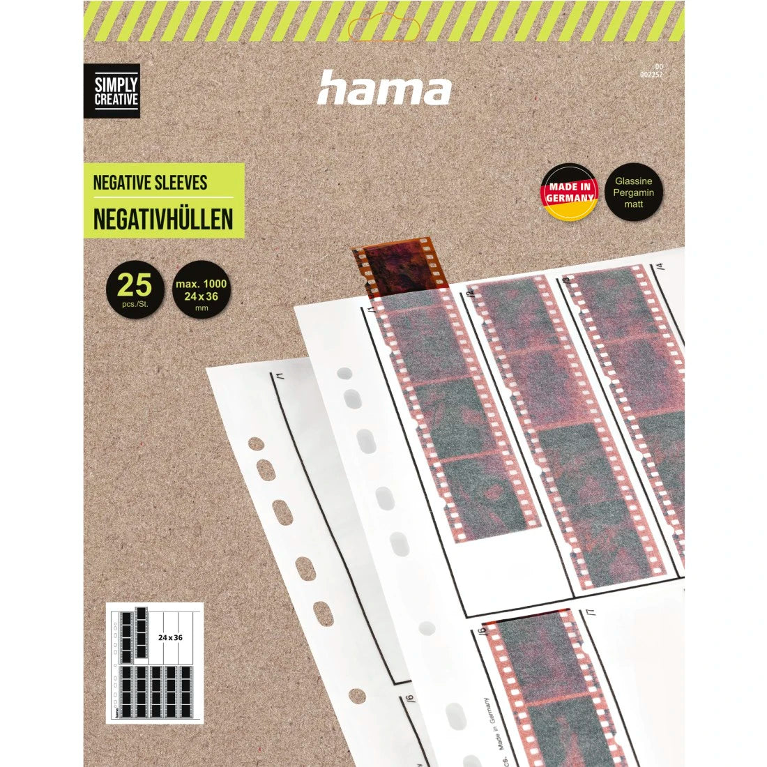 Hama Negative Sleeves – Glassine, 24×36 mm, 10 Strips of 4 Negatives, Pack of 25