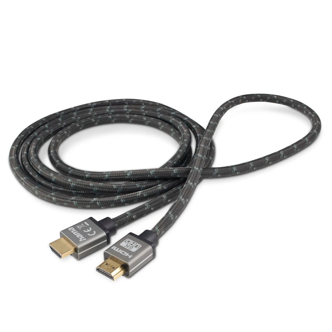 HDMI cable with metal connectors on a white background