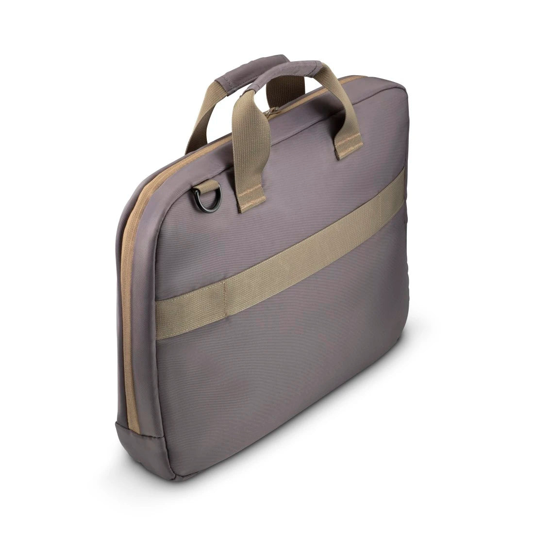 Gray briefcase with a strap on a white background