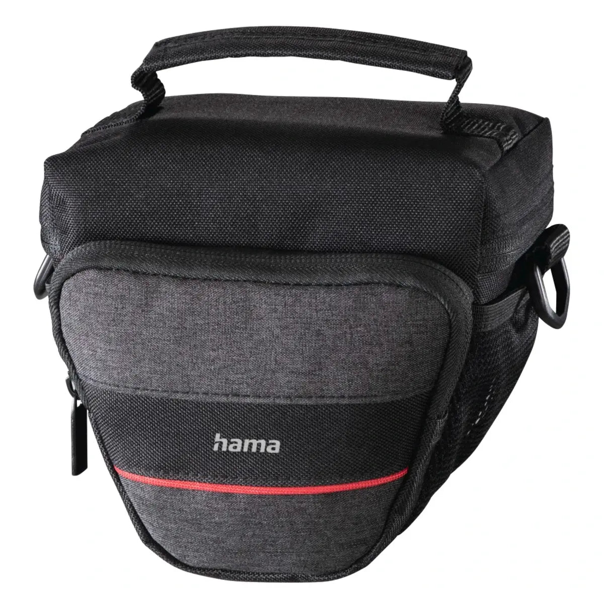 Black and gray camera bag with 'hama' branding on a white background