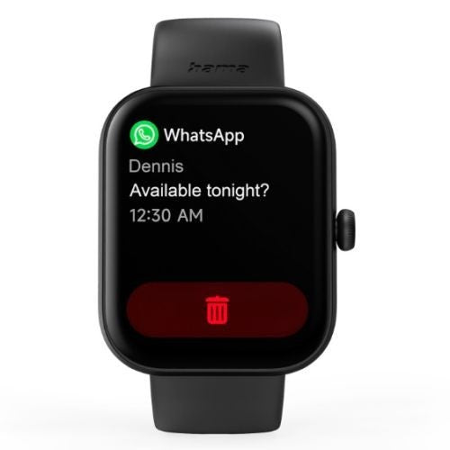 Hama 5000 Fitness Tracker Smart Watch, 1.65" LCD Touch Screen, Waterproof, Hands-Free Calling, Black