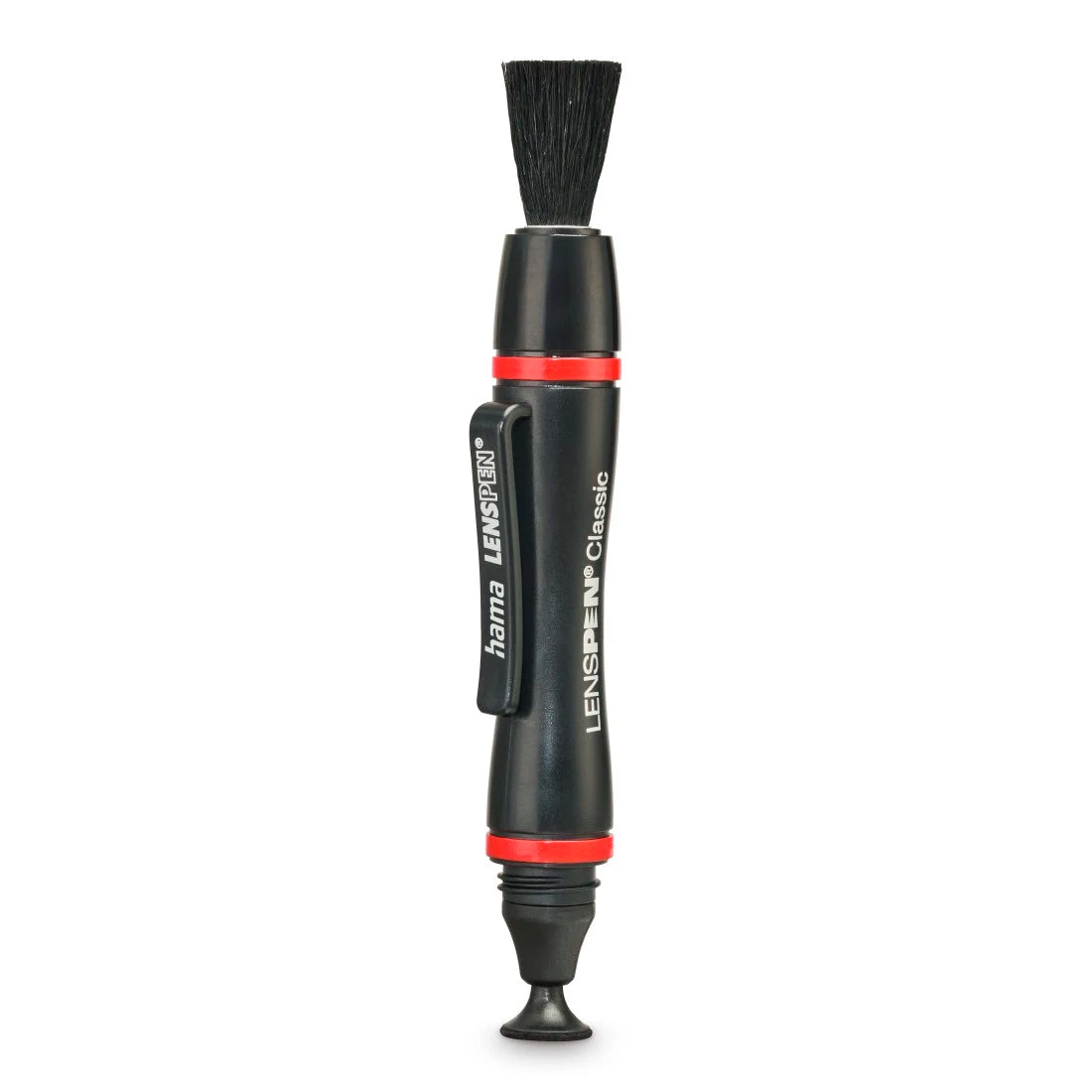 Black and red lens cleaning tool with 'hama' branding on a white background