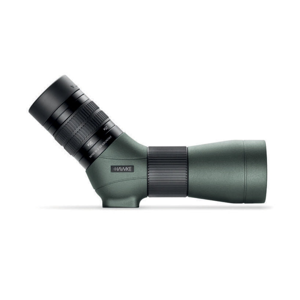 Green and black spotting scope on a white background