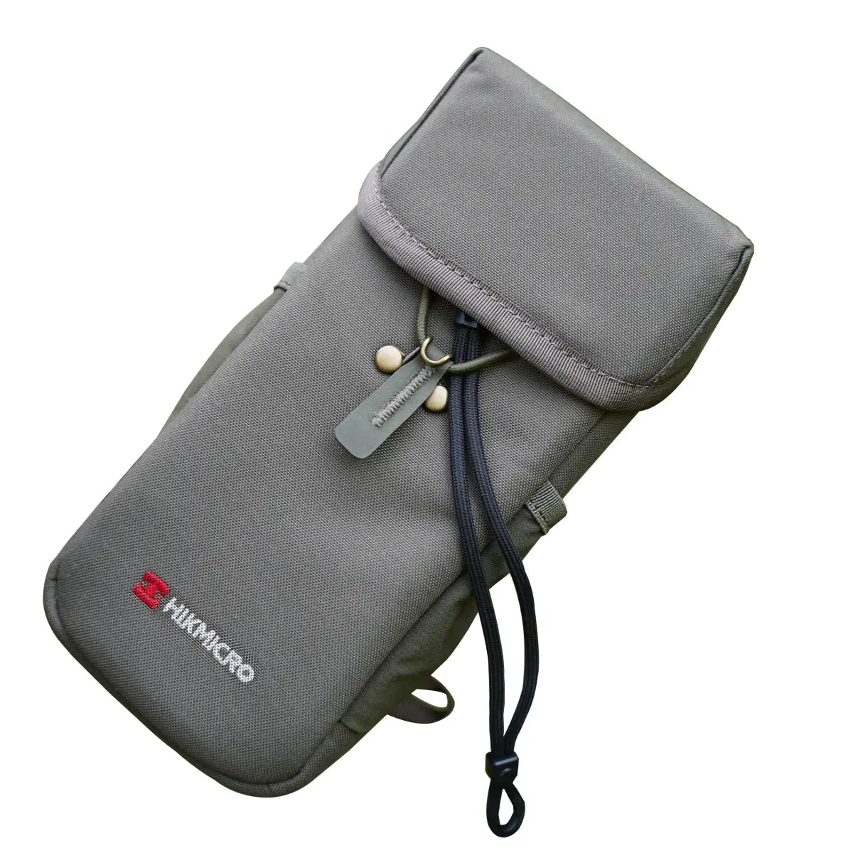 Gray pouch with drawstring and Hikmicro branding on a white background