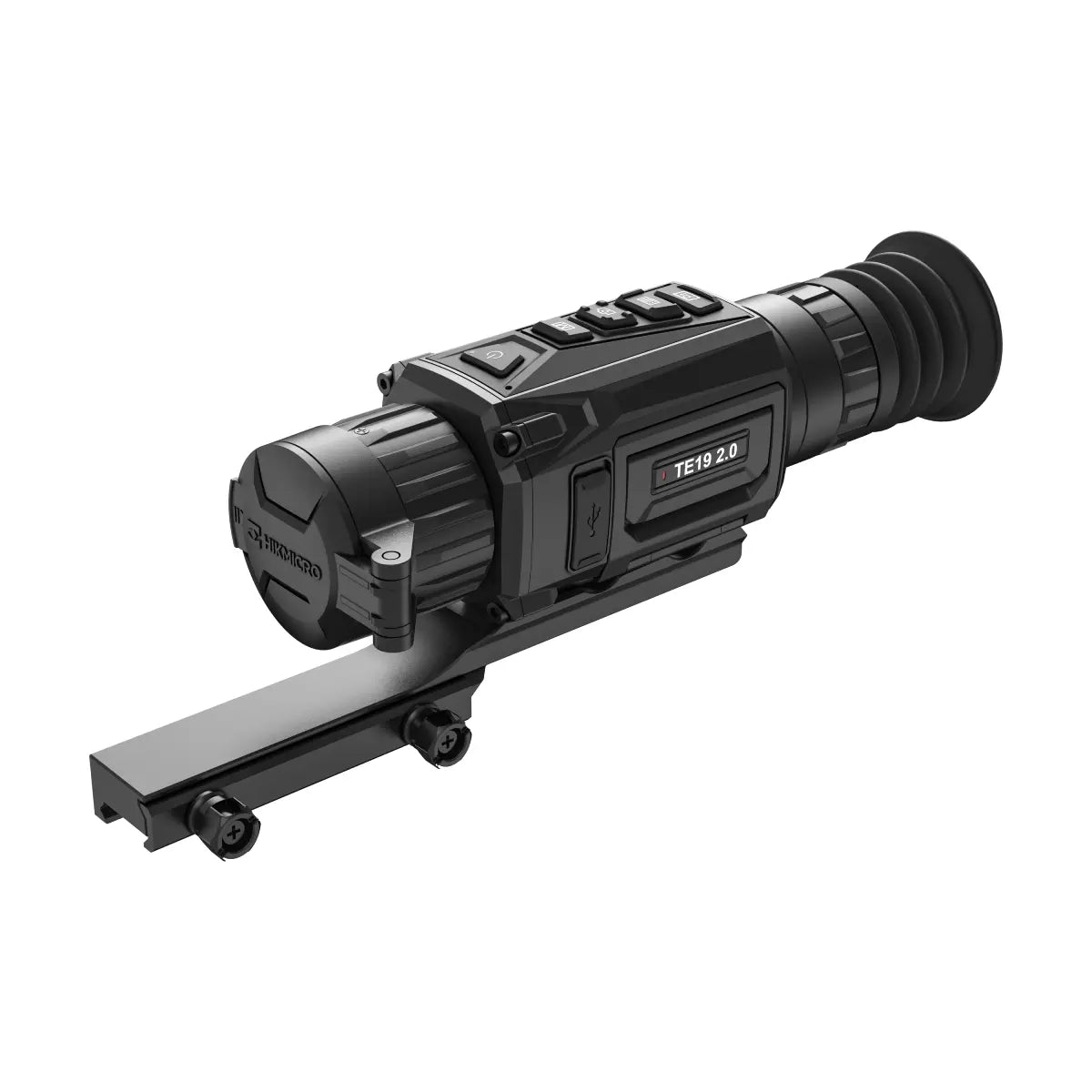 Black thermal imaging device with rail mount on a white background