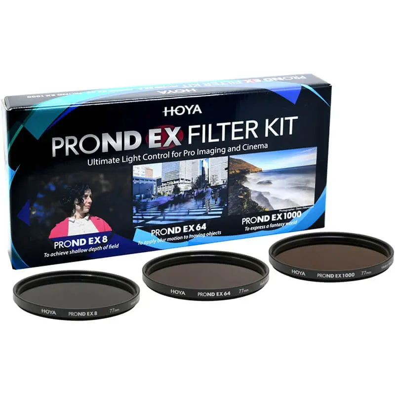 Hoya PROND EX Filter Kit packaging with three filters displayed on a white background